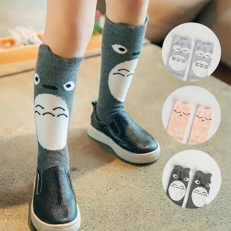 Totoro uggla katt barnkläder spädbarn kläder koreanska baby sock hösten virka strumpor för barn pojkar flickor stickade knä höga strumpor c13468