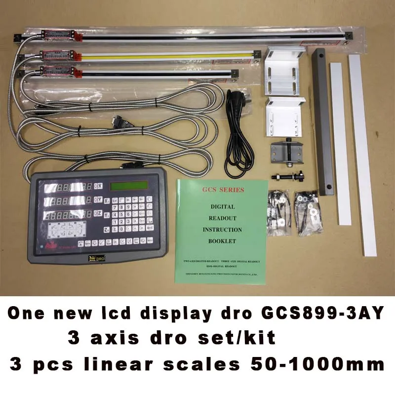 Freeshipping Complete 3 축 dro set gcs899-3ay 디지털 판독 장치 및 3 개 광학 유리 스케일 2 - 40 인치 (부속품이있는 모든 기계 용)