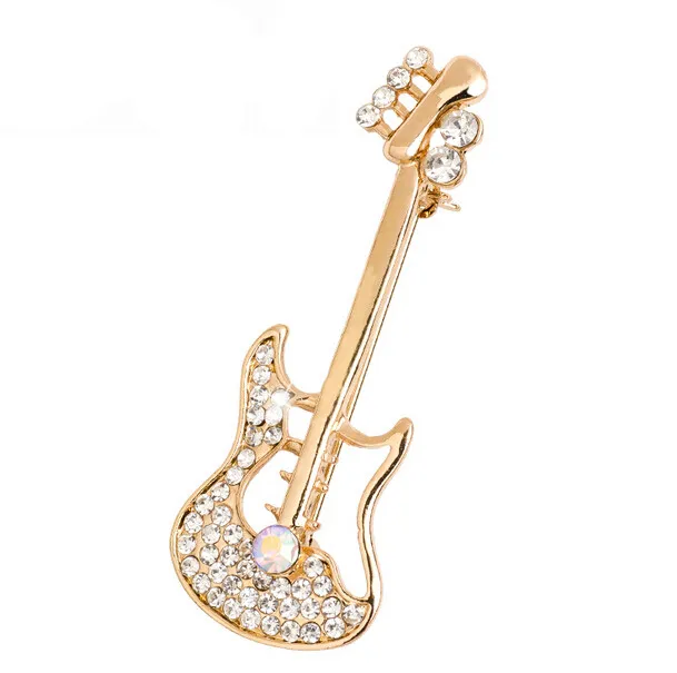 2 pouces clair strass cristal Diamante guitare broche ton or femmes robe accessoire cadeau