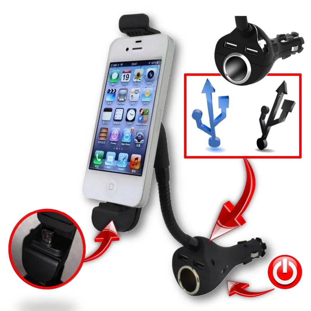Car Phone Holder con cargador USB dual Cigarette Lighter Socket Mount Stand para Apple iPhone 5 6 7 8 X plus GPS MP3 Player