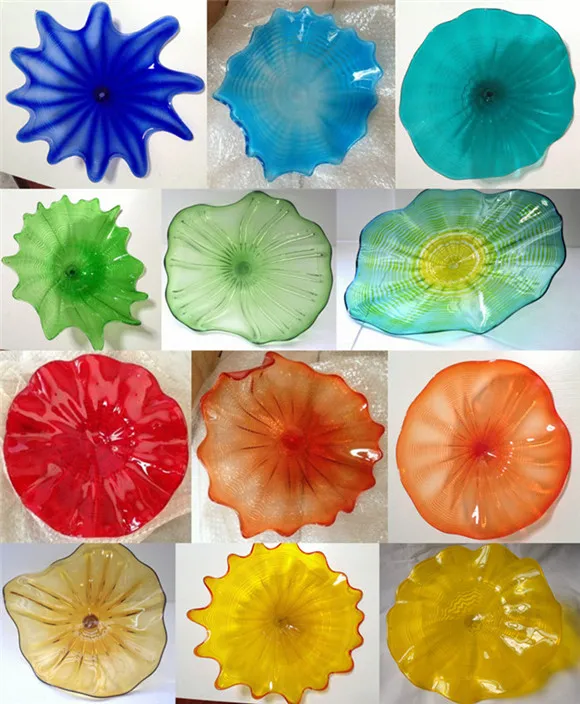 Contemporary Type Decoration Hand Blown Lamps Arts Plate Colorful Murano Glass Flower Plates Hanging Wall Art