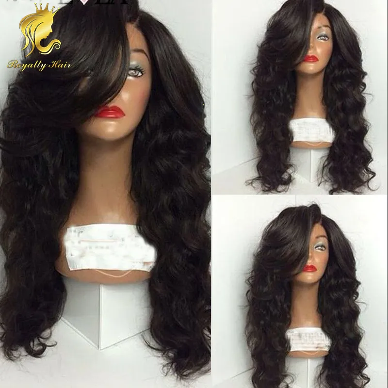 130% hair density side bangs wavy full lace wigs Malaysian Human hair wigs & lace front wig human hair wigs for black women