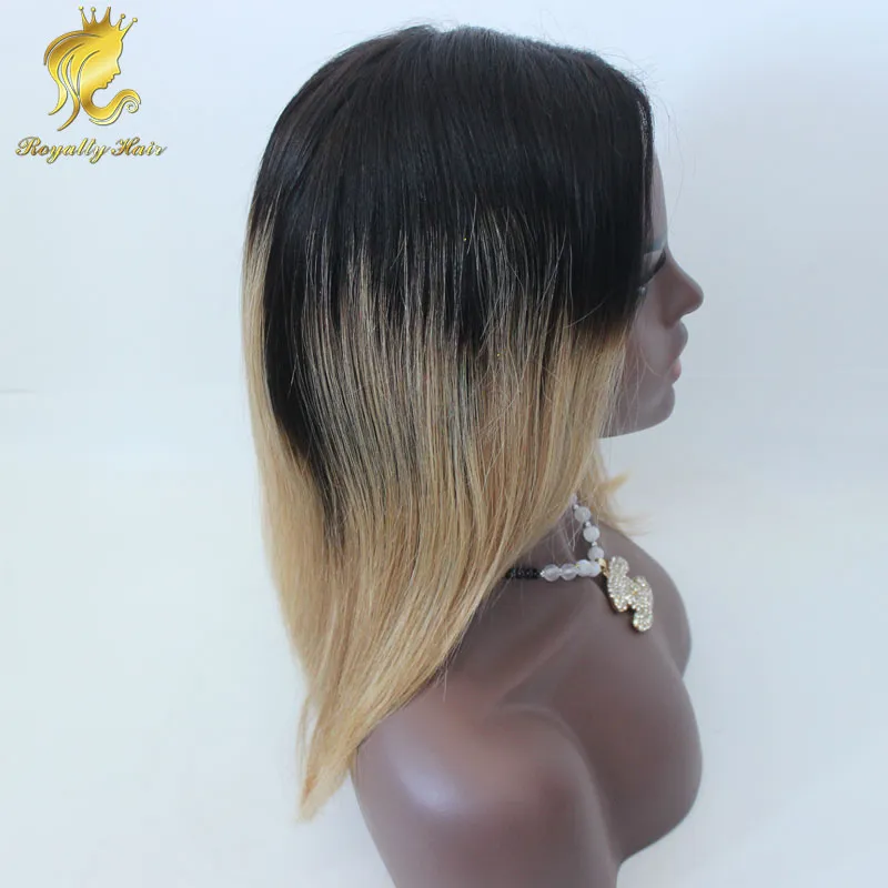 Full Lace Front Paryker med Baby Hair Mongolian Omber 1B27 Lace Front Short Bob Human Hair Wig Ombre 27 Mellant Part Mänskligt Hår