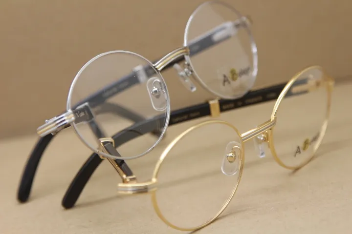 Montatura occhiali da vista tonda intera 7550178 Occhiali da vista in corno di bufalo nero Occhiali da vista da uomo montature occhiali in oro Taglia5522135mm4987359