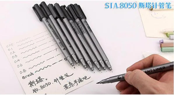 STA 8050 Painting designs Pens waterproof colorfast black hook line maker pen soft tip brush pen Art Drawing pen 0.05mm-0.8mm drop shipping