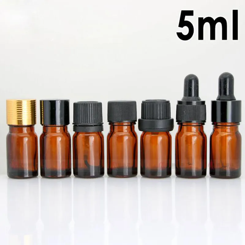 7 Style Flaconi in vetro ambrato Flaconi da 5 ml con pipetta rotondi flaconcini in vetro per olio essenziale