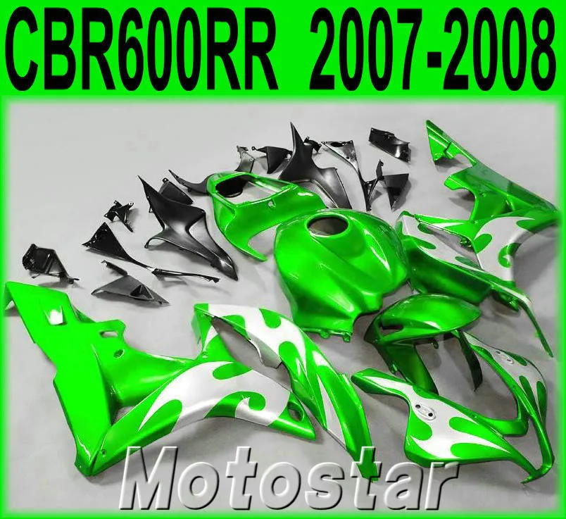 Formowanie wtryskowe Zestaw Motobike dla Honda CBR600RR wróżki 07 08 Zielony Silver Black ABS Zestaw Foreing CBR 600RR F5 2007 2008 KQ89