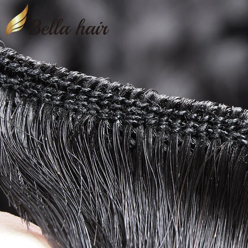 Bella Hair® 8a إغلاق الدانتيل مع حزم الشعر البرازيلي نسج لحمة اللون الأسود موجة عميقة ملحقات رأس كامل