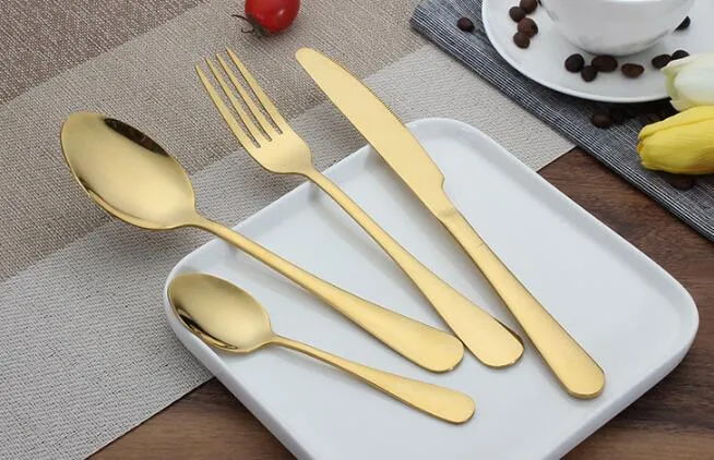 High-grade Gold Cutlery spoon fork knife tea spoon Matte Gold Stainless Steel Food Silverware Dinnerware Utensil