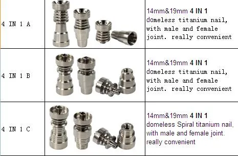 Super Universal Unhas de Titânio Domeless 14mm 18mm Conjunta Prego Domeless Masculino e Feminino GR2 Ajustável para Bongos De Vidro Tubos De Água Dab Rigs