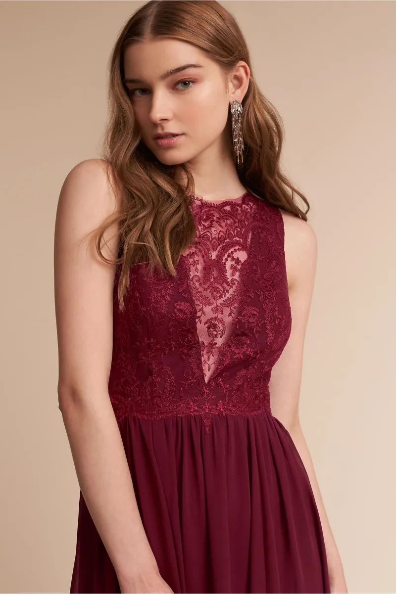 BHLDN robes de demoiselles d'honneur grande taille longue robe de demoiselle d'honneur bordeaux 2019 robes de soirée formelles en dentelle élégante