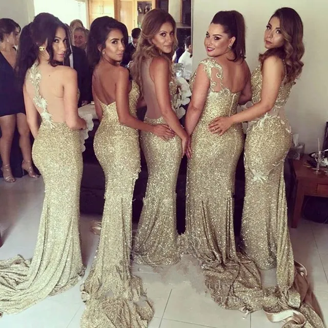 2023 Sexy Plus Size Gold Sequin Sparkly Bridesmaid Dresses Robe Demoiselle Bridal Prom Party Dress For Bridesmaids1992