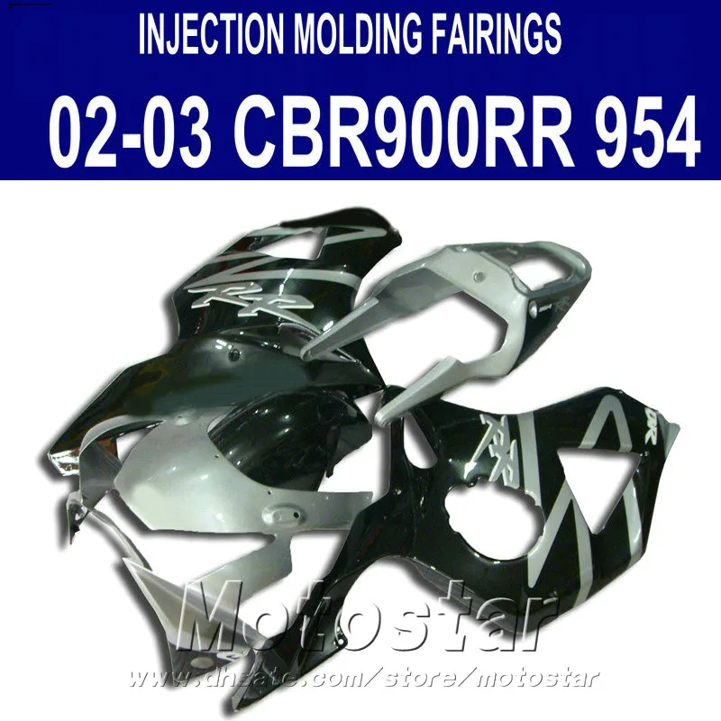 Injektionsgjutning 7 Presenter + Fit för Honda CBR900RR Fairings 954 02 03 CBR954RR Svart Silver Fairing Kit CBR900 RR 2002 2003 YR32