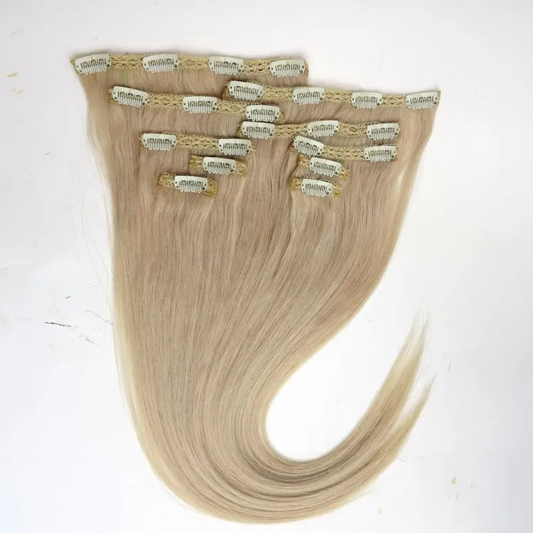 120G 10 Stück/1 Satz Clip-in-Haarverlängerungen 18 20 22 Zoll 613#/Bleach Blonde Straight Remy Echthaarverlängerungen