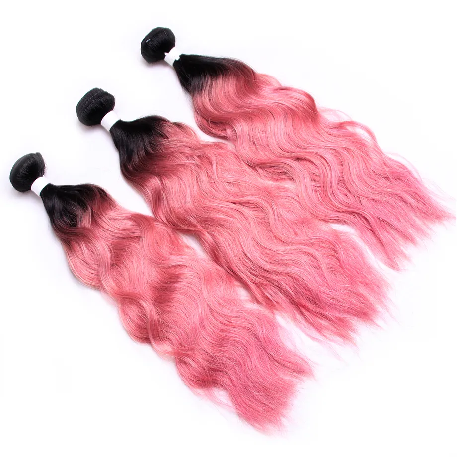 Fasci di capelli umani bagnati e ondulati Vendita superiore Ombre Tessuto di capelli umani 1B Fasci di onde d'acqua rosa Ombre economici a due toni Capelli brasiliani