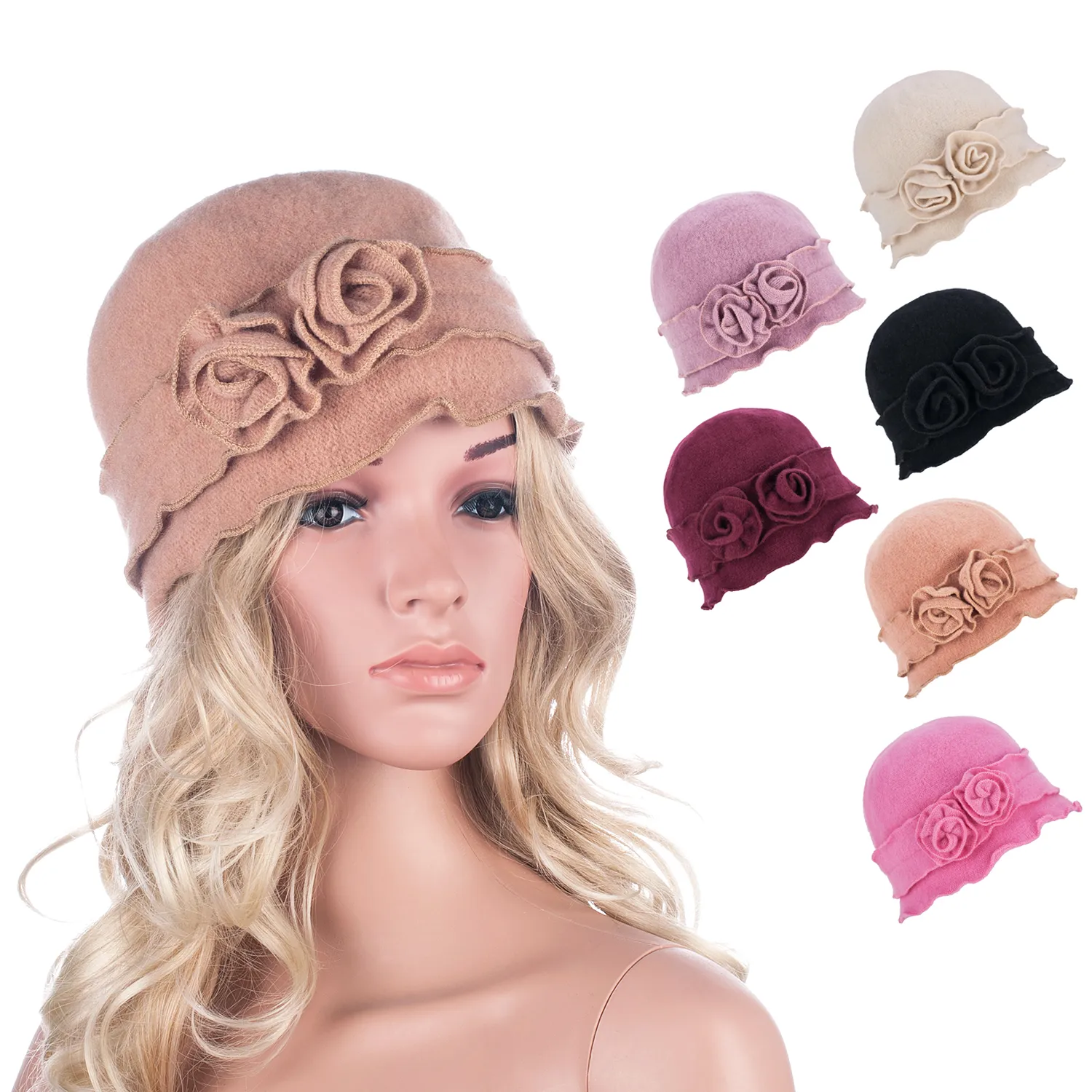 المرأة Gatsby 1920s Flapper Girl Winter Warm Wool Cap Beret Beanie Crochet Ducket Hat Hat A285