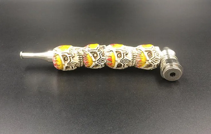 free shipping new Small portable metal creative yellow skull straight pipe / bong, durable Art Smoking