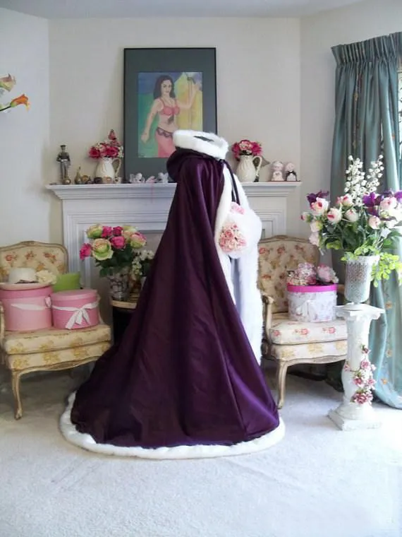 Sur mesure nouvelle tendance violet blanc ivoire longue hiver Capes de mariée manteau de mariage fausse fourrure hiver mariage chaud Capes de mariée