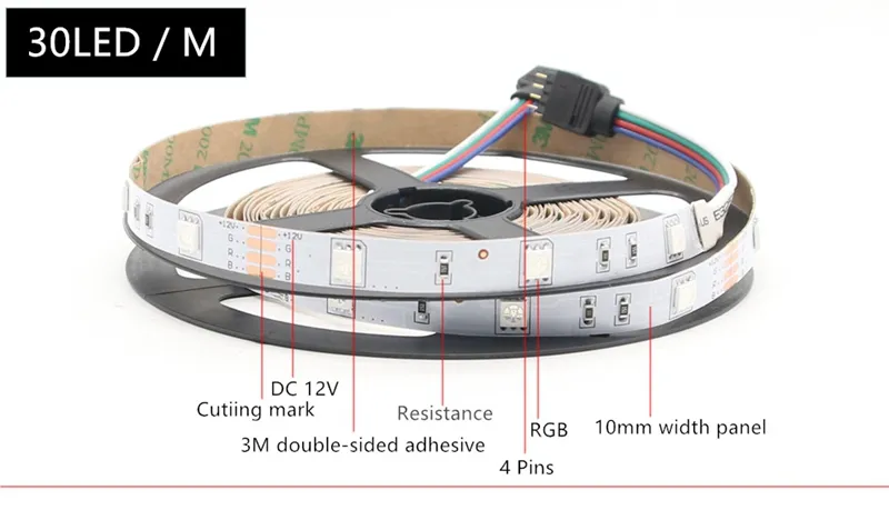 IP20 IP65 5050 SMD RGB LED-band Ljus 30LEDS / M Flexibel Strip DC12V 150LED 5M