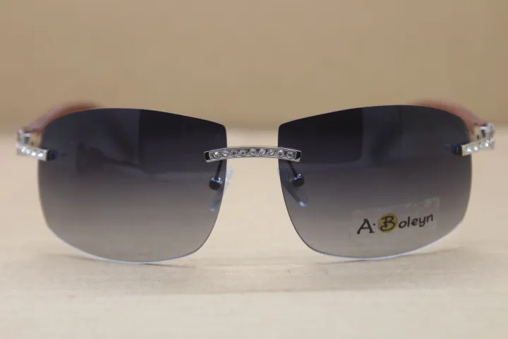 Heiße größere 4189705 Herren-Sonnenbrille, große Diamant-Randlose Gold-Holz-Sonnenbrille im Freien, Autobrille, C-Dekoration, Größe: 62–18–140 mm