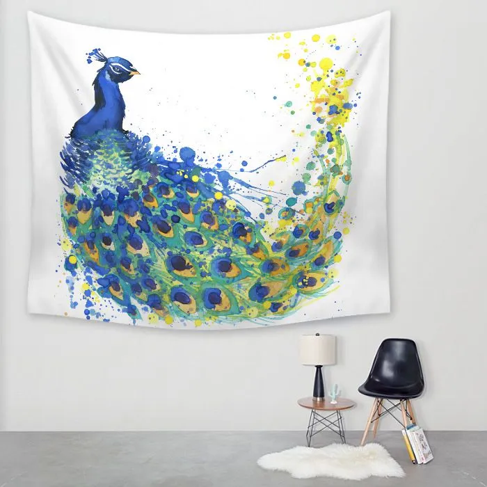 12 designs flower peacock tapestry feather wall hanging decoration nature tree bird tapetes new table cloth