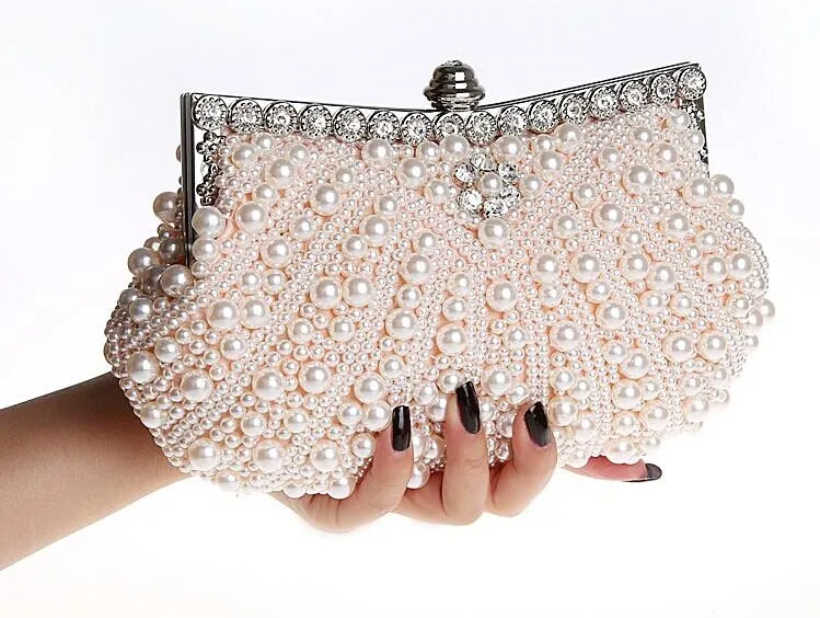 Wunderschöne elfenbeinfarbene Brauthandtasche mit Perlen, Hochzeitstasche, Champagner-Perlen-Clutch für Damen, Bankett, Abend, Party, Abschlussball