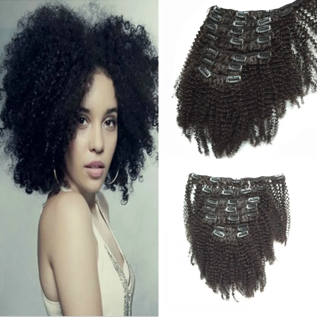 Brazylijski Afro Kinky Curly Clip Ins 7 sztuk / partia 120g African American Clip in Human Hair Extensions Human Hair Class w rozszerzeniu