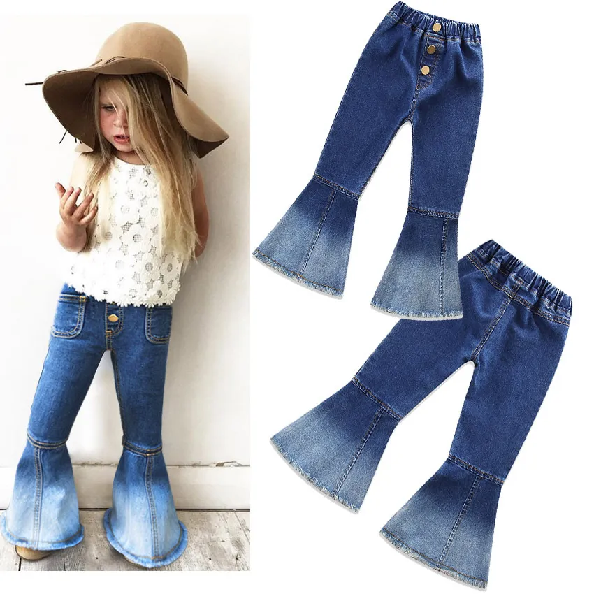 NIEUW 2018 Mode Kids Kinderen Jeans Meisjes Broek Baby Meisjes Flare Broek Kinderen Panty Panty Lange Broek Bell-Bell-Bottoms