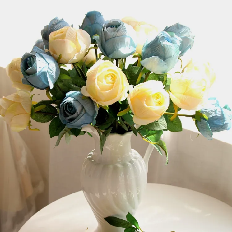 Californië kunstmatige roos zijde ambachtelijke bloemen real touch bloemen voor bruiloft kerstkamer decoratie6 kleur goedkope verkoop