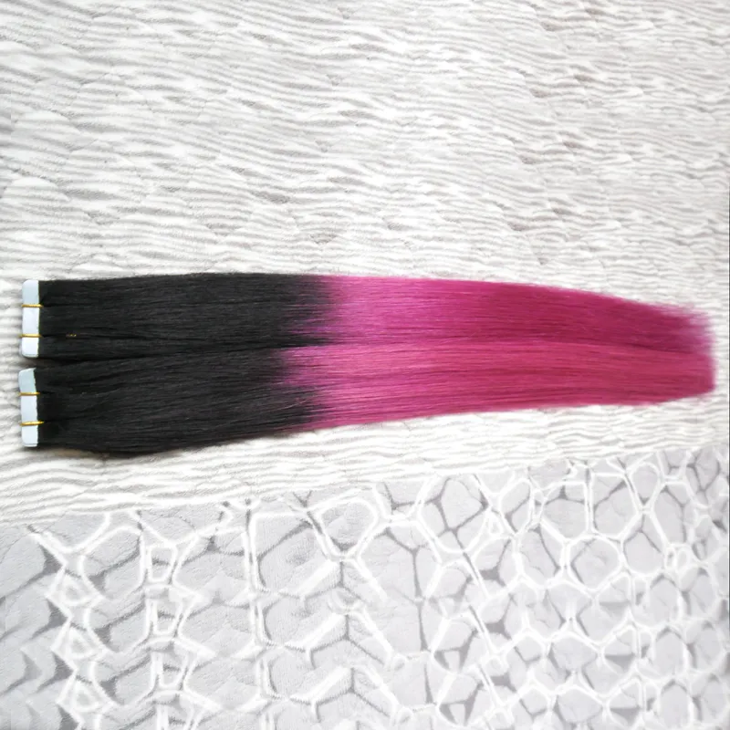rey ombre human hair T1B/purple Tape Human Hair Extension Straight Brazilian PU Skin Weft Hair100G 