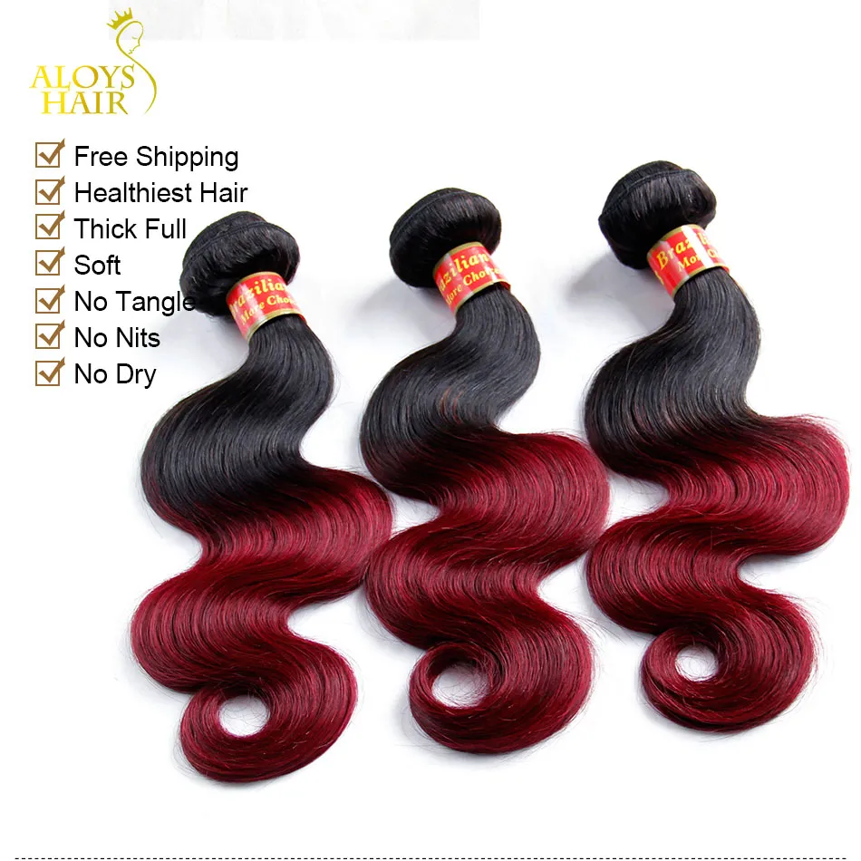 Ombre cabelo virgem brasileiro tece dois tom 1b / 99j borgonha vinho vermelho peruano peruano indiano camboja corporal onda de cabelo humano extensões