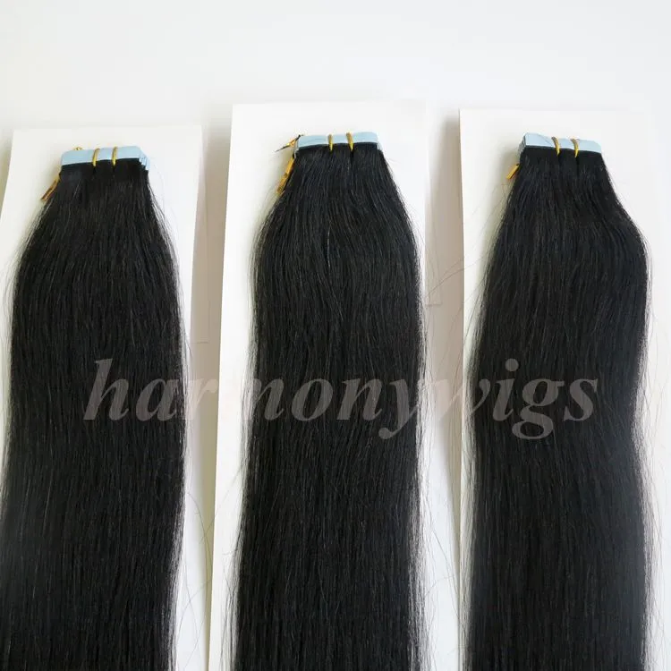 50g Glue Skin Weft Tape in Hair Extensions brazilian Indian Human hair 18 20 22 24inch #1/Jet Black