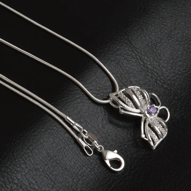 Spedizione gratuita moda alta qualità argento 925 farfalla gioielli con diamanti viola collana in argento 925 regali di festa di San Valentino Hot 1674