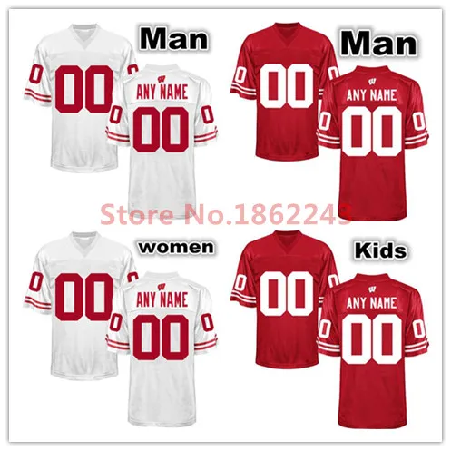 Aangepaste Wisconsin Badgers Jersey Custom Elke naam Nummer College Men Vrouwen Kind Stitched college voetbalshirt Top Quali-factory outlet