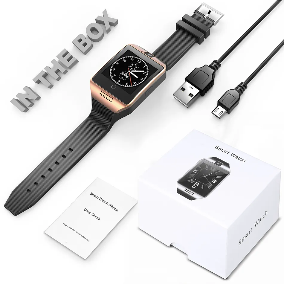 Q18 스마트 시계 Bluetooth Wristband Smartwatch TF SIM 카드 NFC 카메라 채팅 소프트웨어 스마트 시계 호환 안드로이드 핸드폰 IN8523967