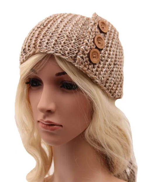 Button Design Knit Headband Headgear Crochet Head Wrap Hairbands 230z