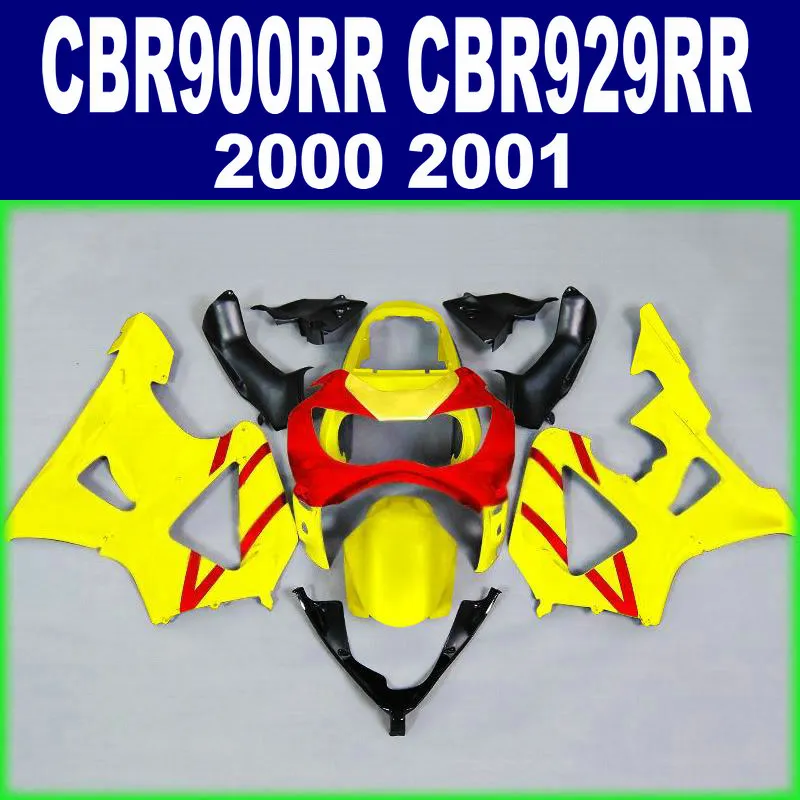 Customize motorcycle set for HONDA CBR900RR fairing kit CBR 929 2000 2001 CBR 900 RR 00 01 yellow red black fairings AX12