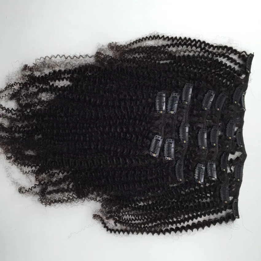 African American Clip In Human Hair Extensions Virgin Brazylijski Włosy Afro Kinky Kręcone Human Hair Clips Ins Pełna głowa 120g 7 sztuk