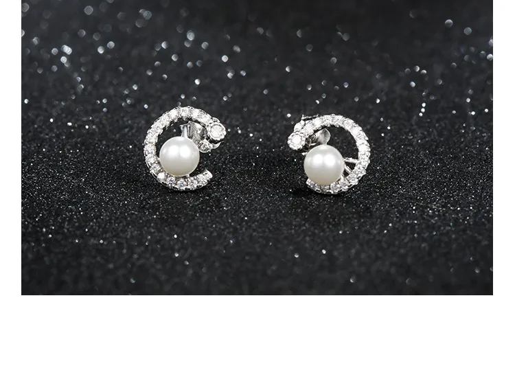 925 Sterling Silver Stud Earrings Bijoux De Mode Lettre C Complet de Zircon Diamant Cristal Shell Perle Boucle D'oreille pour les Femmes Filles