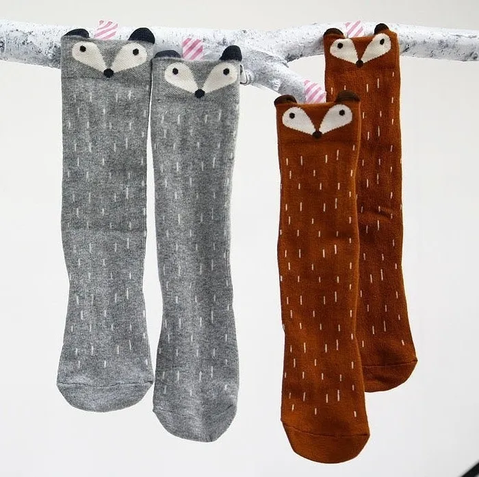 Desenhos animados Cute Childs Imprimir Animal Algodão Crianças Kids Knee Knee Alta Long Fox Meias para Criança Menina Totoro Meias Inverno