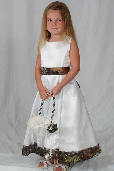 2016 REALTREE CAMO Kwiat Dziewczyna Sukienki na Party Wedding 2015 Biały Satynowy Las Kids Formal Wears Custom Made Little Girl Gowns