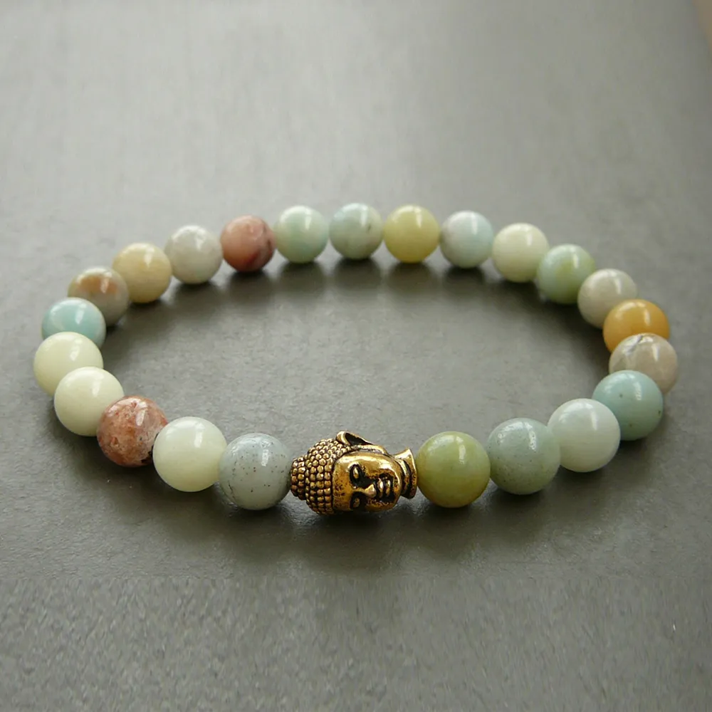 SN0244 Buddha Bransoletka Amazonite Medytacja Stretch Bransoletka Joga Biżuteria Uzdrowienie Buddyjska Bransoletka Prezent Dla jej Darmowa Wysyłka