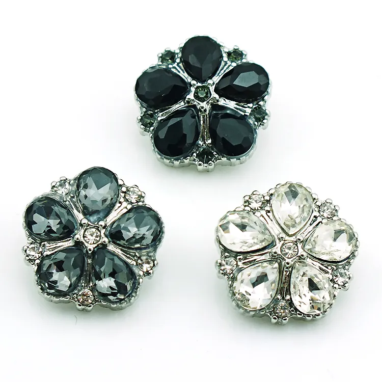 Fashion 18mm Snap Buttons Plastic Crystal Petal Metal Bottom Clasps DIY Ginger Chunk Jewelry Accessories