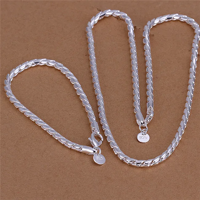 S068 Top quality 925 sterling silver twisted rope chain necklace & bracelet sets fashion jewelry birthday gift for men free shipping low pri