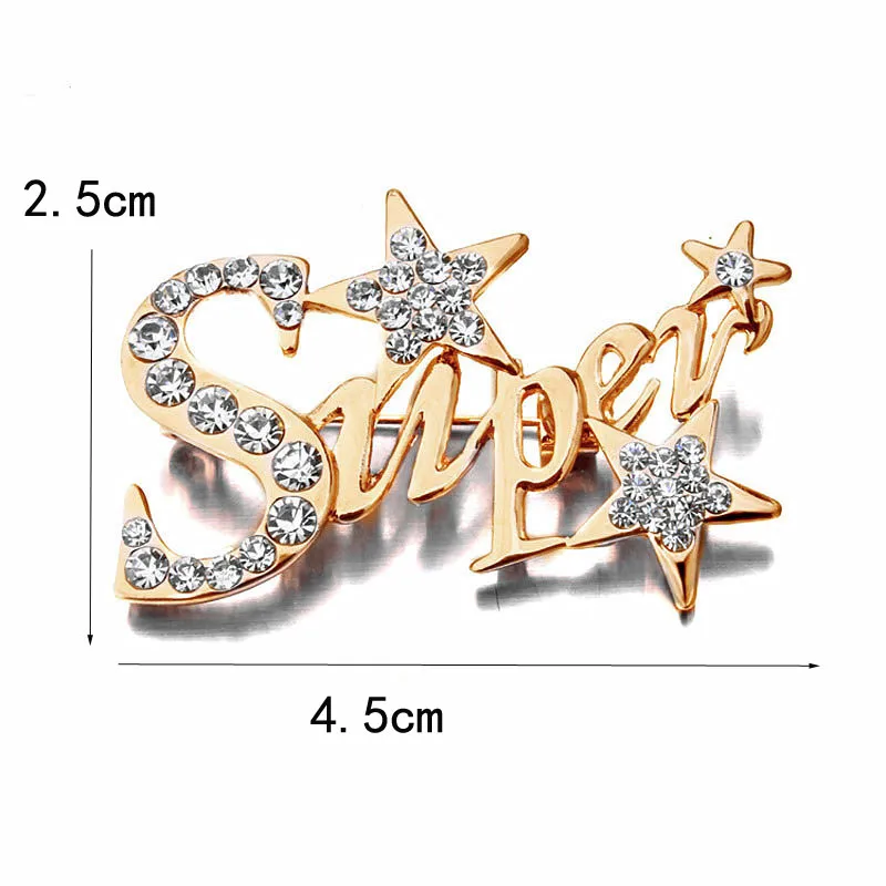 Högkvalitativ guldpläterad Clear Crystal Super Star -formad Alloy Brosch Special Gift Party Costume Pins Broaches For Female Sell3257310
