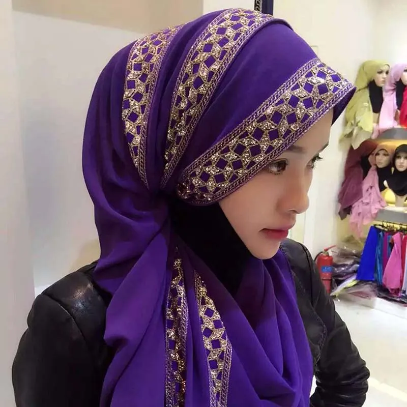 Muslim Kvinnor Hijab Headscarf Scarves Girl Summer Muslim Headscarf Patchwork Muslim Kvinna Scarves Headscarf Gratis frakt