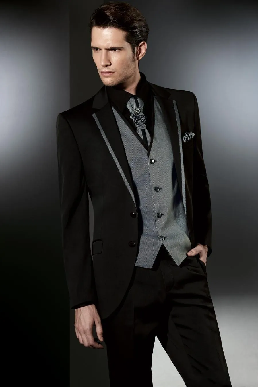 Black Silver Two Button Slim Fit The Best Man Suits For Wedding