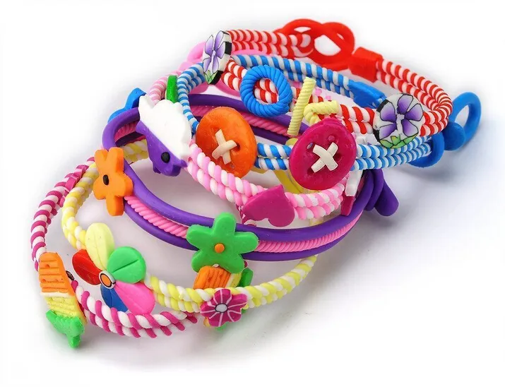 2015 new children's bracelets Polymer clay bracelets children mixed style Take the star flowers bear letter Seven color bracelet 