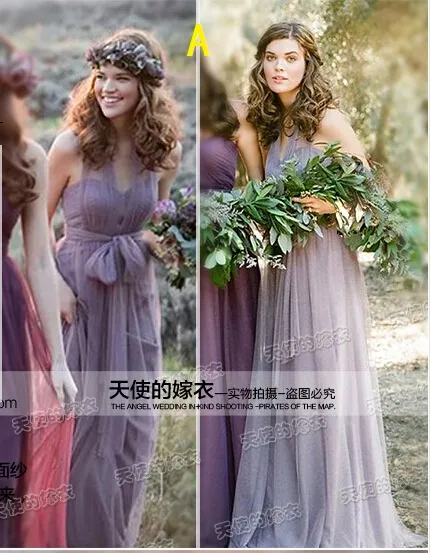 Fantastic A-line Floor-length Tulle Convertible Bridesmaid Dress Tie To Many Different Styles