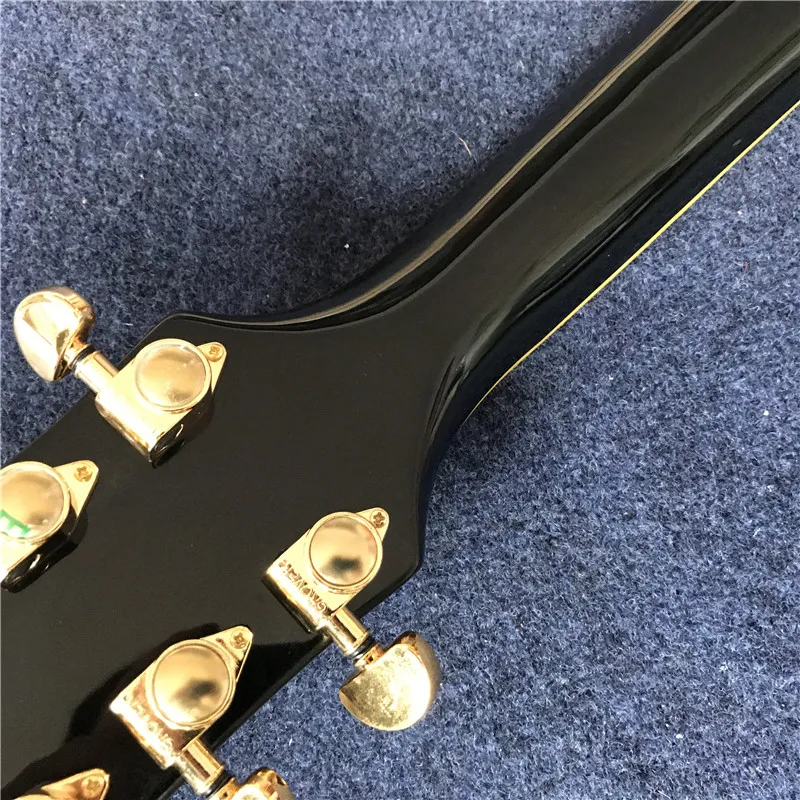 strumenti musicali chitarre elettriche professionali rilegatura gialla, chitarra personalizzata nera con intarsio di diamanti perlati in stock guitarra